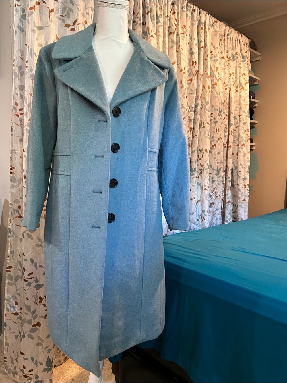 Anne Klein Teal Wool Blend Trench Coat long petite 🌸brand new, never been worn 🌸
